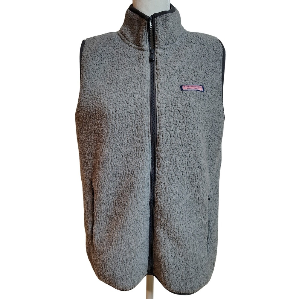 Vineyard Vines Sherpa Vest Women's Small Gray Full Zip Sleeveless Harbor Preppy‎